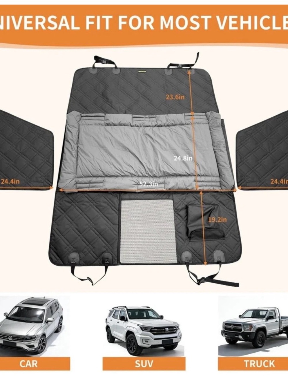 Waterproof Black & Gray Car Back Seat Pet Cover